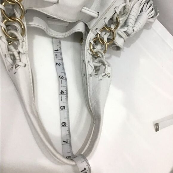 Michael Kors White Oversized Leather Tote Fringe Tassels Bag - Picture 6 of 11